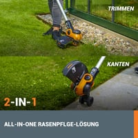 WORX WG163E 20V Li-Ion akumulatorski trimer za travu, promjer košnje 30 cm, flaks 1,65 mm, aluminijska drška, 2 x 2Ah baterije i punjač, crno/narančasta 3