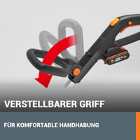 WORX WG163E 20V Li-Ion akumulatorski trimer za travu, promjer košnje 30 cm, flaks 1,65 mm, aluminijska drška, 2 x 2Ah baterije i punjač, crno/narančasta 7