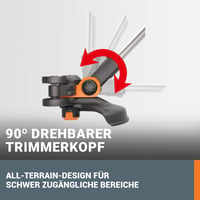 WORX WG163E 20V Li-Ion akumulatorski trimer za travu, promjer košnje 30 cm, flaks 1,65 mm, aluminijska drška, 2 x 2Ah baterije i punjač, crno/narančasta 6