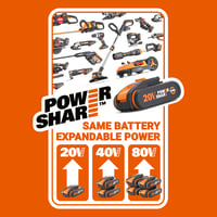 WORX WG163E 20V Li-Ion akumulatorski trimer za travu, promjer košnje 30 cm, flaks 1,65 mm, aluminijska drška, 2 x 2Ah baterije i punjač, crno/narančasta 9