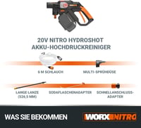 WORX WG633E.9 Akkus Magasnyomású Mosó 20V 56 Bar Kefe Nélküli Motor 5az1 Fúvóka - Without battery and charger 8