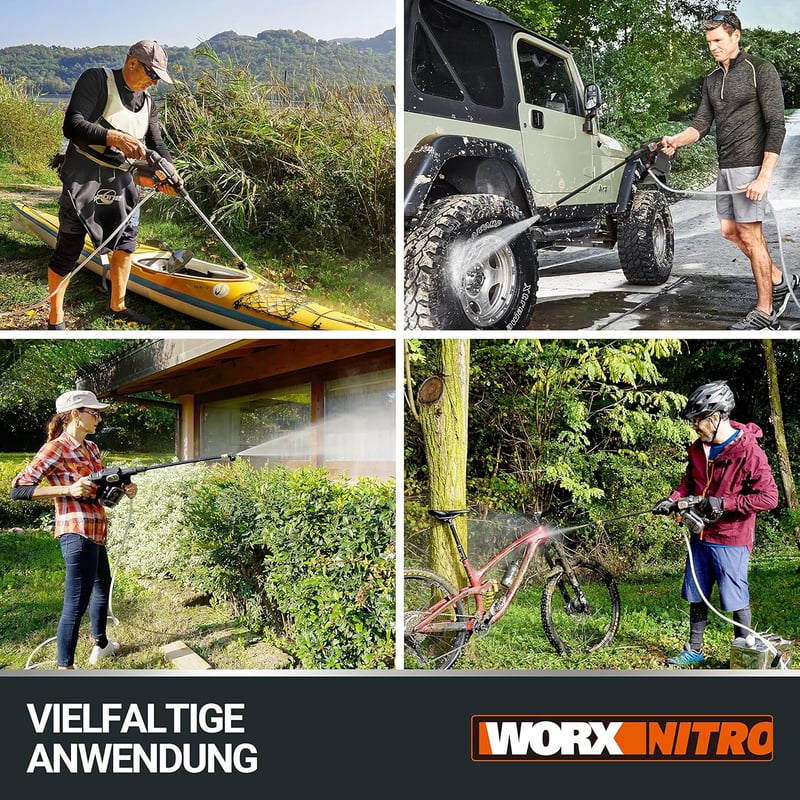 WORX WG633E.9 Akkus Magasnyomású Mosó 20V 56 Bar Kefe Nélküli Motor 5az1 Fúvóka - Without battery and charger