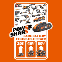 WORX WG733E Akumulatorska kosilica 20V, širina košnje 33 cm, košara od 35L, motor bez četkica, 6 visina košnje (25-75 mm), Intellicut, 4Ah baterija i punjač 7
