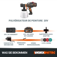 Sistem de vopsit cu acumulator WORX WX020 20V - cu acumulator de 4Ah și încărcător rapid de 2A 7