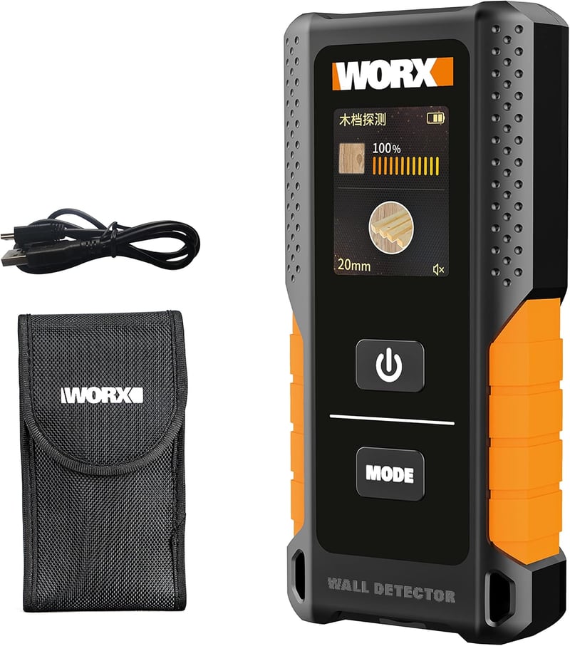 WORX WX086 Falszkenner 3-in-1 Multifunkciós Detektor - Fa, Fém és Elektromos Vezeték Kereső HyperCrystal LCD Kijelzővel, 3.7V