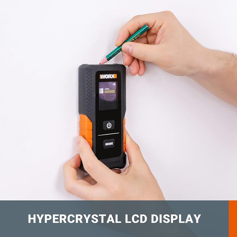 WORX WX086 Falszkenner 3-in-1 Multifunkciós Detektor - Fa, Fém és Elektromos Vezeték Kereső HyperCrystal LCD Kijelzővel, 3.7V