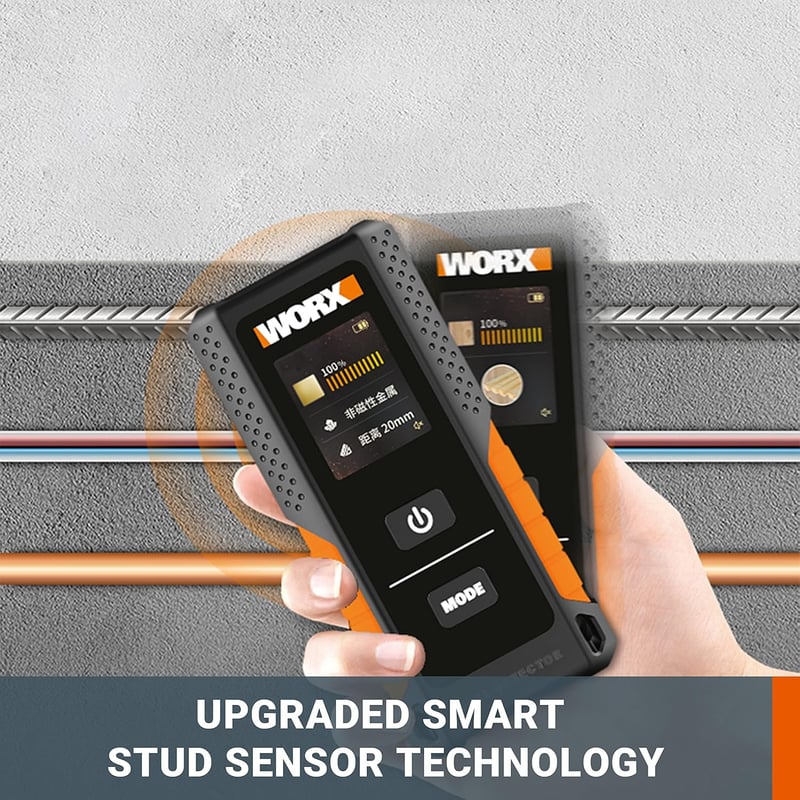 WORX WX086 Falszkenner 3-in-1 Multifunkciós Detektor - Fa, Fém és Elektromos Vezeték Kereső HyperCrystal LCD Kijelzővel, 3.7V