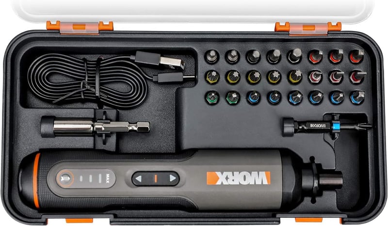 WORX WX240 4V Akkus Csavarhúzó Készlet, 1.5 Ah, 3 Sebességű Nyomaték, LED Világítás, 24 Bit, USB-C Töltés, Fekete-Narancs