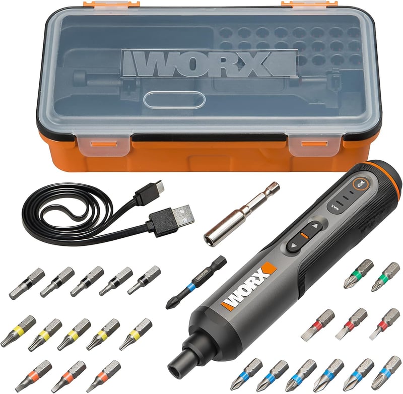 WORX WX240 4V Akkus Csavarhúzó Készlet, 1.5 Ah, 3 Sebességű Nyomaték, LED Világítás, 24 Bit, USB-C Töltés, Fekete-Narancs