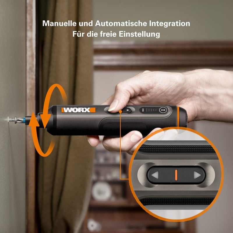 WORX WX240 4V Akkus Csavarhúzó Készlet, 1.5 Ah, 3 Sebességű Nyomaték, LED Világítás, 24 Bit, USB-C Töltés, Fekete-Narancs