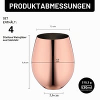 Set 4 Pahare de Vin WOTOR, Culoare Aur Roz, 530 ml, Pahare din Cupru pentru Exterior, Călătorii, Camping, Cadou 6