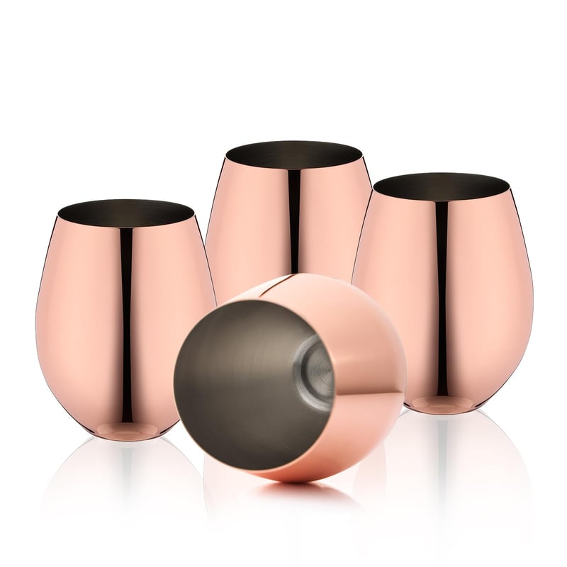 Set 4 Pahare de Vin WOTOR, Culoare Aur Roz, 530 ml, Pahare din Cupru pentru Exterior, Călătorii, Camping, Cadou