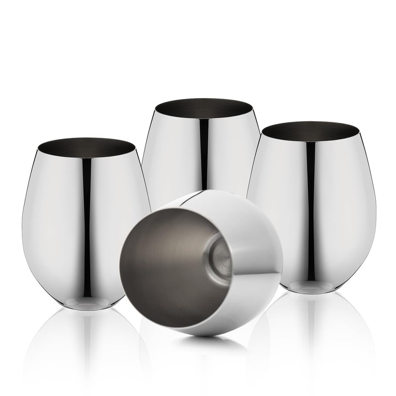 Set 4 Pahare de Vin din Oțel Inoxidabil WOTOR fără Picior - 532 ml, Pahare Metaliceจะ Indestructibile pentru Exterior, Călătorii, Camping, Argintiu