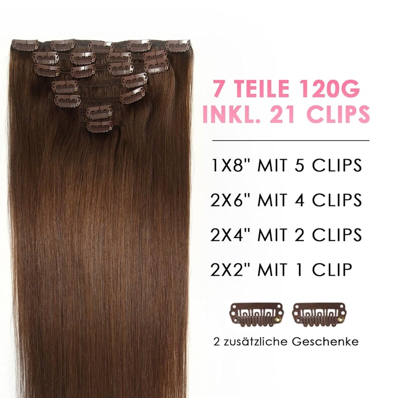 WOWANGEL Clip-In Valódi Hajhosszabbítás 35cm Hamvas Barna 7 Részes Remy Haj