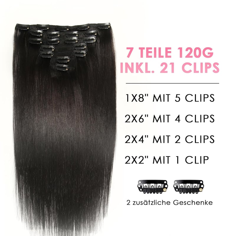 WOWANGEL Clip-In Valódi Hajhosszabbítás 61cm 120g Remy Haj 7 Darab Fekete