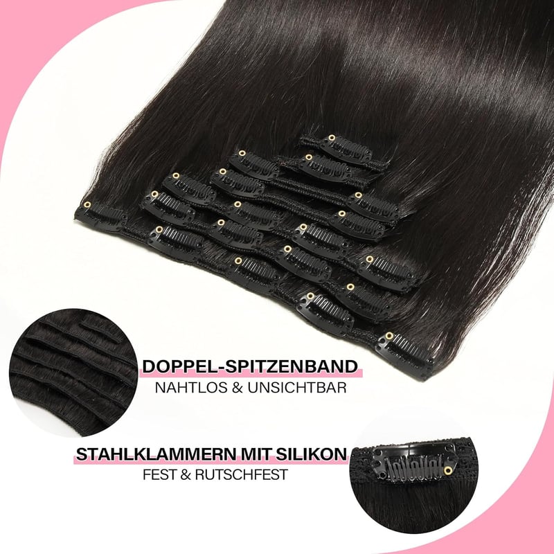 WOWANGEL Clip-In Valódi Hajhosszabbítás 61cm 120g Remy Haj 7 Darab Fekete