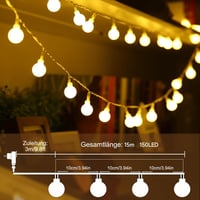 WOWDSGN 150 LED-es gömb fényfüzér 15m, dimmelhető, 8 üzemmód, beltéri kültéri 3