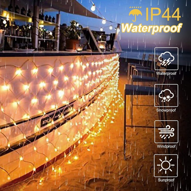 WOWDSGN 200 LED Hálófény 3x2m Meleg Fehér - 8 Mód, Távirányító, Vízálló Karácsonyi Dekoráció
