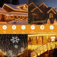 WOWDSGN LED Jégcsap Fényfüzér Kültéri 20m 880 LED Időzítő 8 Mód IP44 Vízálló Meleg Fehér Karácsonyi Díszítés Terasz Erkély 4