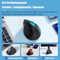 Ergonomická vertikálna myš Wowssyo, 3 režimy pripojenia: Bluetooth 5.2, 2,4 G, káblová, nabíjateľná, 1200 – 9600 DPI, 6 tlačidiel, pre PC a Mac, červená 10
