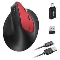 Ergonomická vertikálna myš Wowssyo, 3 režimy pripojenia: Bluetooth 5.2, 2,4 G, káblová, nabíjateľná, 1200 – 9600 DPI, 6 tlačidiel, pre PC a Mac, červená 1