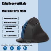 Ergonomická vertikálna myš Wowssyo, 3 režimy pripojenia: Bluetooth 5.2, 2,4 G, káblová, nabíjateľná, 1200 – 9600 DPI, 6 tlačidiel, pre PC a Mac, červená 3