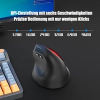Ergonomická vertikálna myš Wowssyo, 3 režimy pripojenia: Bluetooth 5.2, 2,4 G, káblová, nabíjateľná, 1200 – 9600 DPI, 6 tlačidiel, pre PC a Mac, červená 2