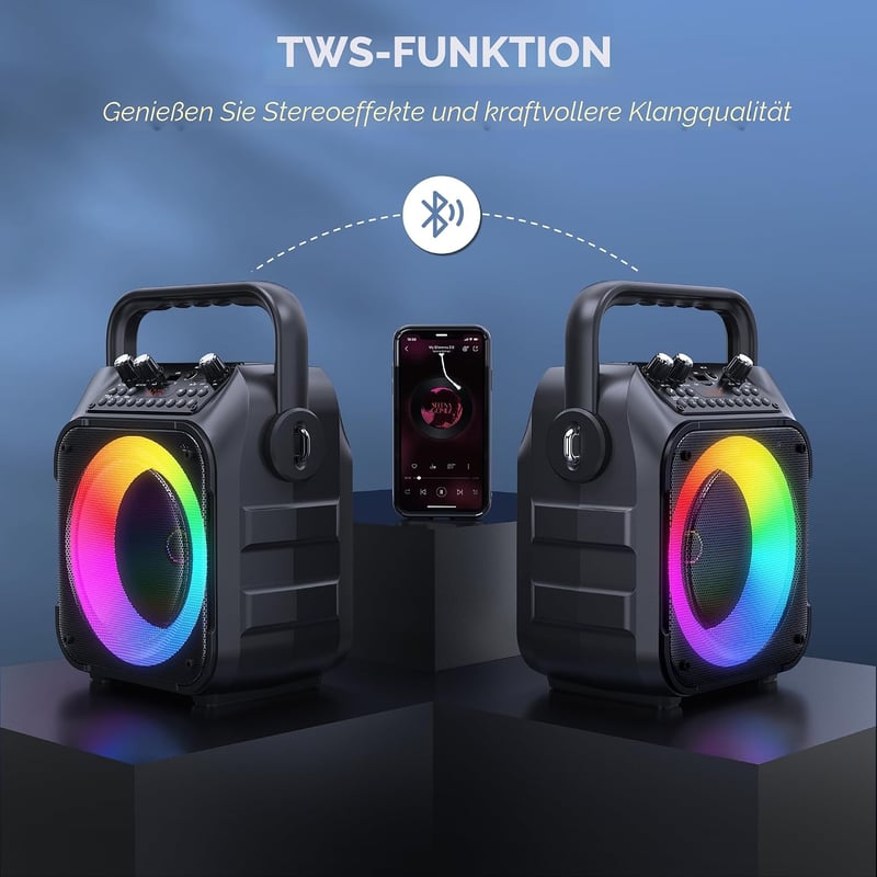 Wowstar Karaoke készlet 2 mikrofonnal, hordozható Bluetooth hangszóró színes fényekkel, TF/USB FM AUX, TWS felnőtteknek és gyerekeknek