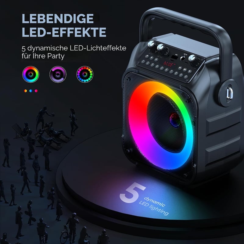 Wowstar Karaoke készlet 2 mikrofonnal, hordozható Bluetooth hangszóró színes fényekkel, TF/USB FM AUX, TWS felnőtteknek és gyerekeknek