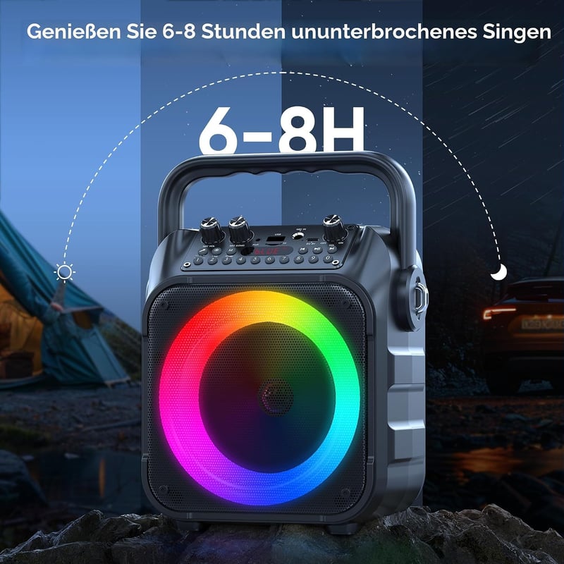 Wowstar Karaoke készlet 2 mikrofonnal, hordozható Bluetooth hangszóró színes fényekkel, TF/USB FM AUX, TWS felnőtteknek és gyerekeknek