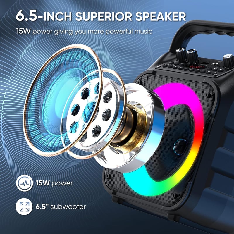 Wowstar Karaoke készlet 2 mikrofonnal, hordozható Bluetooth hangszóró színes fényekkel, TF/USB FM AUX, TWS felnőtteknek és gyerekeknek