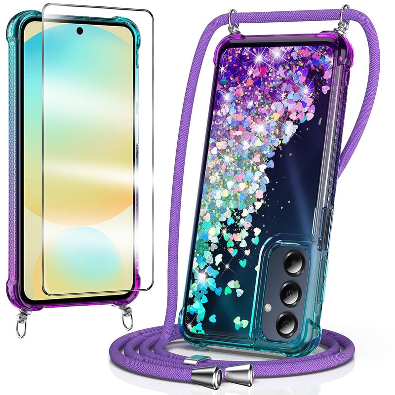 Kryt na Samsung Galaxy A56 WQRTYJK s remienkom na zápästie, modro-fialové ochranné puzdro so stojanom