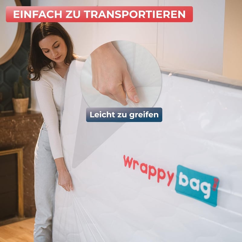Wrappybag Vízálló Matracvédő Huzat - Költöztetéshez és Tároláshoz - Szakadásálló Műanyag Védőzsák Cipzárral - 5 Méretben (70 x 140 cm)