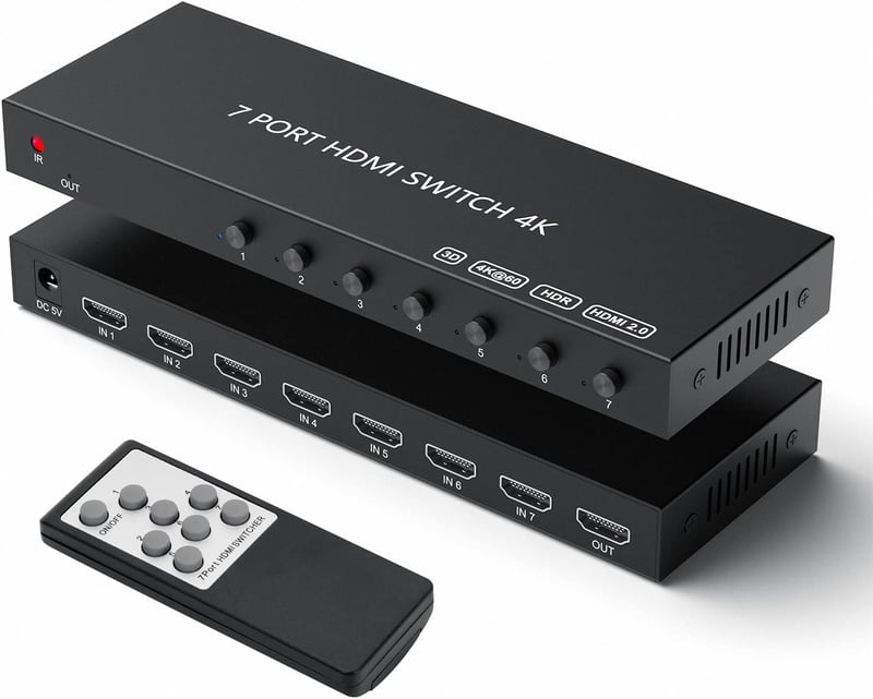 Wrugste HDMI Switch 7 Be 1 Ki Elosztó Távirányítóval, 4K 60Hz HDR Támogatás PS4/5 Xbox Fire Stick Roku Konzolokhoz