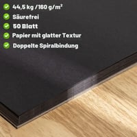 Skicár WSICSE A4, čierny papier, 50 listov, 160 g/m², špirálová väzba, skicár bez obsahu kyselín na farebné ceruzky, kriedy a metalické fixky 3