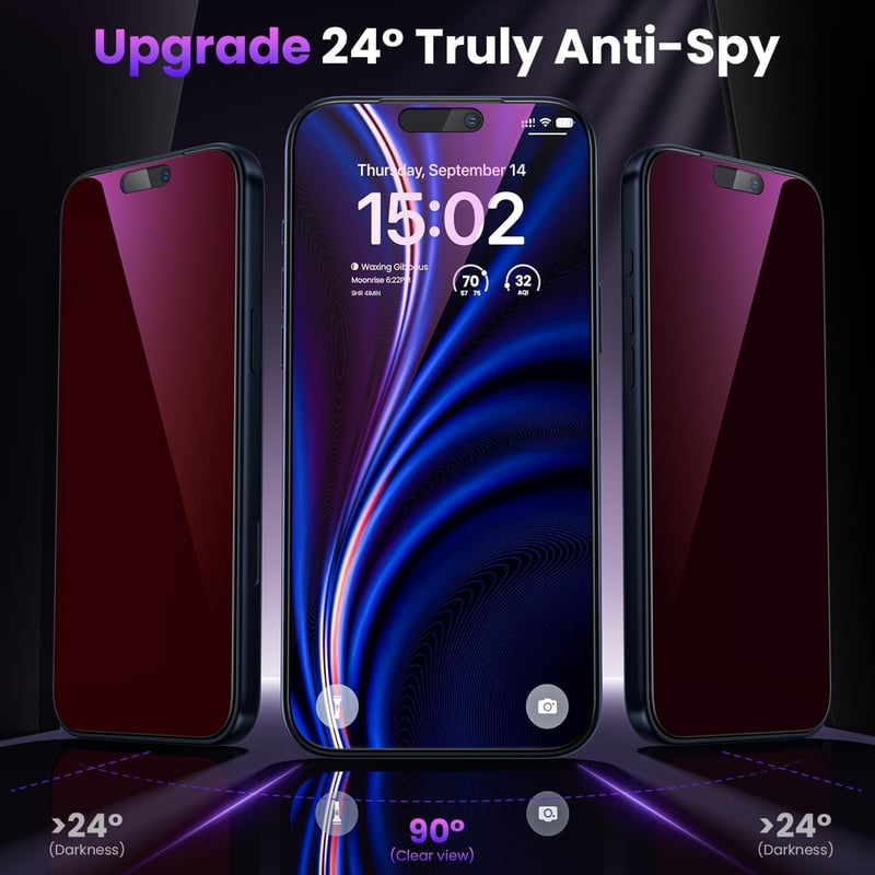WSKEN iPhone 16 Pro Edzett Üveg Képernyővédő Kék Fény Szűrő Privacy - iPhone 17/iPhone 16 Pro, Anti-blue light privacy colourful