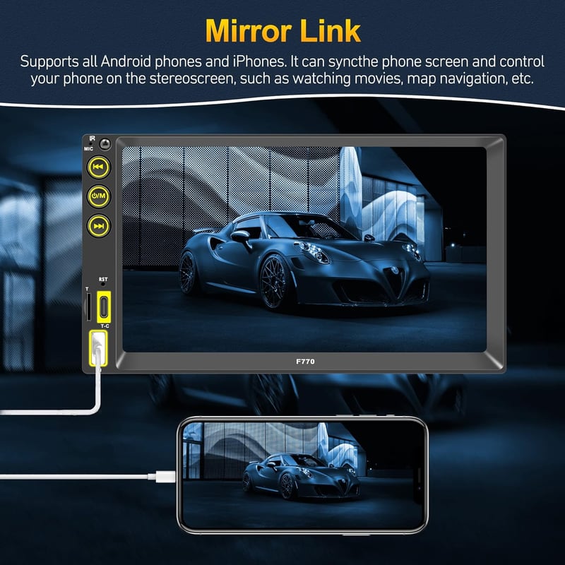 WSRADIOKITS 2 Din Autórádió Apple CarPlay Android 7" HD Kijelző Bluetooth USB-C
