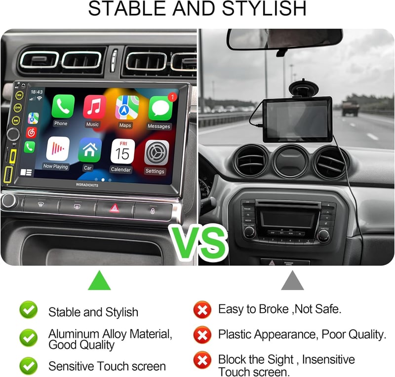 WSRADIOKITS Vezeték nélküli CarPlay Android autórádió 7" érintőképernyő, kamera, GPS, gyorstöltés