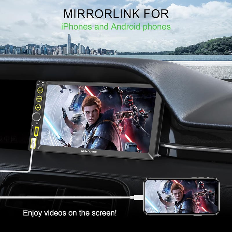 WSRADIOKITS Vezeték nélküli CarPlay Android autórádió 7" érintőképernyő, kamera, GPS, gyorstöltés