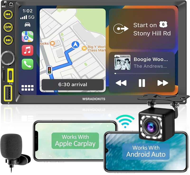 WSRADIOKITS Vezeték nélküli CarPlay Android autórádió 7" érintőképernyő, kamera, GPS, gyorstöltés
