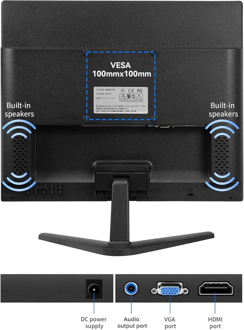 Wstirhy 17 Inch LED Monitor HDMI VGA 1280x1024 Beépített Hangszóróval - black
