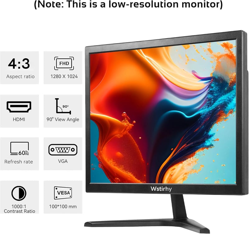 Wstirhy 17 Inch LED Monitor HDMI VGA 1280x1024 Beépített Hangszóróval - black