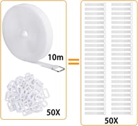 WSZJINB 10 m x 2 cm fehér tépőzáras kábelrögzítő szalag 50 csattal, vágásra méretre igazítható, újra felhasználható kábelkötegelő 5