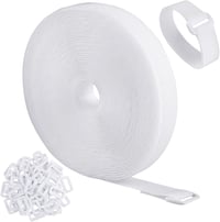 WSZJINB 10 m x 2 cm fehér tépőzáras kábelrögzítő szalag 50 csattal, vágásra méretre igazítható, újra felhasználható kábelkötegelő 1