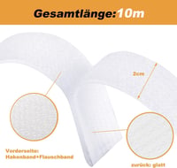 WSZJINB 10 m x 2 cm fehér tépőzáras kábelrögzítő szalag 50 csattal, vágásra méretre igazítható, újra felhasználható kábelkötegelő 3