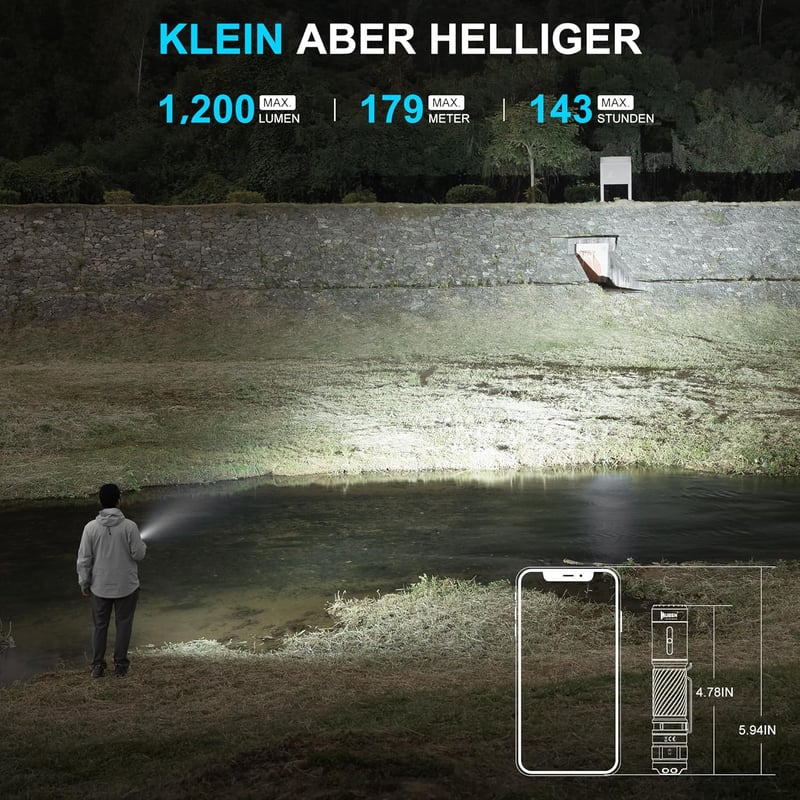WUBEN C3 Tölthető LED Zseblámpa 1200 Lumen, IP68 Vízálló, 6 Üzemmód, USB Újratölthető Lámpa Túrázáshoz, Kempinghez, Vészhelyzetekre