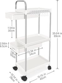 Wuciray Gurulós Konyhai Tárolókocsi Fiókokkal - Fehér Alumínium Szervízkocsi 360° Forgó Kerekekkel - Fürdőszobai Polc Rendszerező 40x26x89 c 2