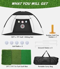 WUDLEP Golf Edzőhálózat 10x7ft Tri-Turf Szőnyeggel, Ütéspálya Szett Labdákkal és Tárcsákkal 7