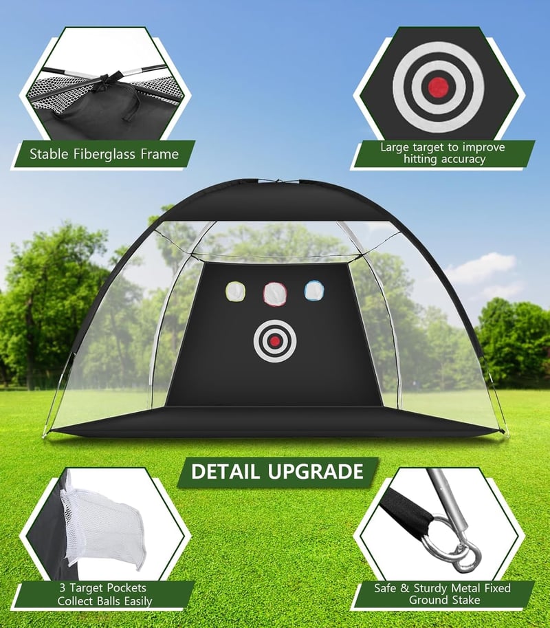 WUDLEP Golf Edzőhálózat 10x7ft Tri-Turf Szőnyeggel, Ütéspálya Szett Labdákkal és Tárcsákkal