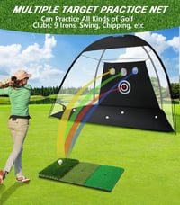 WUDLEP Golf Edzőhálózat 10x7ft Tri-Turf Szőnyeggel, Ütéspálya Szett Labdákkal és Tárcsákkal 4